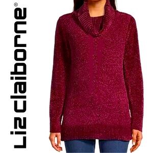 Liz Claiborne Petite Chunky Knit Sweater in Burgundy Size Large NWT